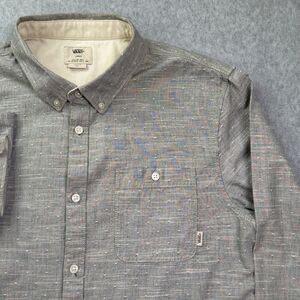 Vans Off The Wall Button Down Shirt Mens Large Gray Dobby Dot Cotton Skate